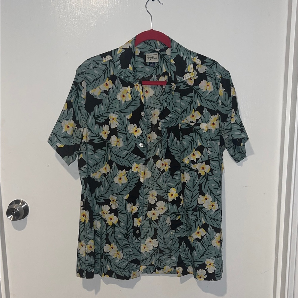 J. Crew Black and Seafoam Floral Men's Shirt